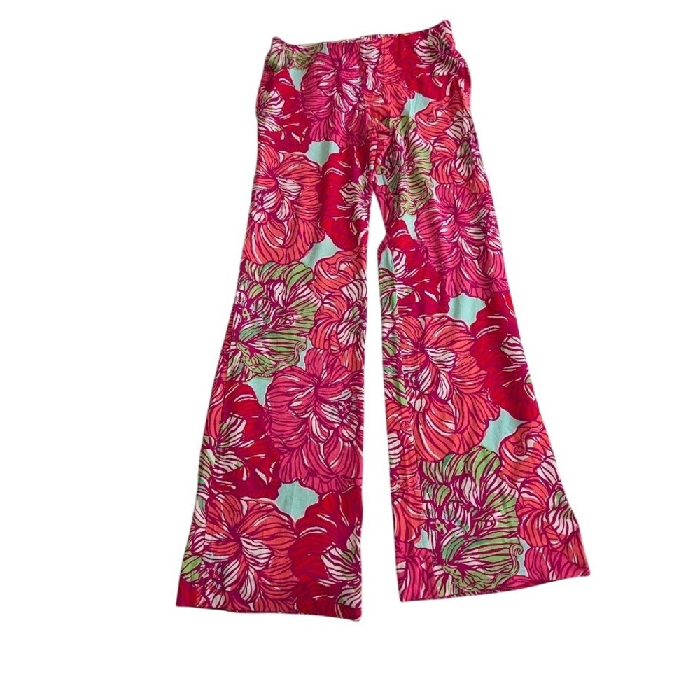 Lilly Pulitzer XS Floral Print Wide Leg Lounge Pants Pink Green